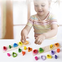 Jucarie Montessori din Lemn, Flippy, Tip Puzzle, cu 5 Forme Asimetrice, 15 Piese, Educativa, Interactiva, Creativa, Model Copaci, Materiale Non Toxice, +2 Ani, 29x6.5 cm, Multicolor
