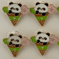 Set 12 Brose Martisor pentru Copii, Jolie, Model Urs Panda in Con de Inghetata, Multicolor