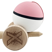 Kendama X Originala, Profesionala, Flippy, Cupe Mari KING SIZE V3, Rubber Grip, Gaura in Baza, Rulment Metalic, din lemn 18 cm, Ata 62/65 cm, S Bicolor Roz/Alb