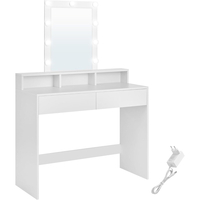 VASAGLE Masa de toaleta cu oglinda LED cu luminozitate reglabila, 2 sertare si 3 compartimente, 100x40x145 cm, alb