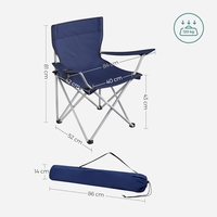 SONGMICS Set 2 scaune pliabile camping cu suport bauturi, husa transport, 52x84x81 cm, 120 kg, albastru