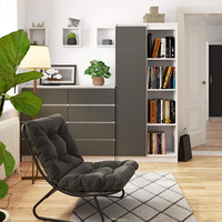 Dulap cu usa si 8 etajere, PAL laminat 16 mm, 80x35x180 cm, alb si gri