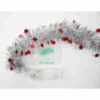 Beteala Craciun cu LED, Rosie, model cu stelute, 2 m x 5 cm, PVC, Sir, Artificiala, Flippy