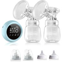 Pompa de San Electrica 2 in 1, Flippy, cu 2 Biberoane, Capacitate 180 ml, Incarcare USB Tip C, 1200 mAh, 2 Moduri, 9 Viteze, Albastru Transparent
