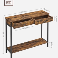 VASAGLE Masa consola pentru hol cu 2 sertare, stil industrial, PAL si cadru metalic, 100x30x80 cm, maro rustic