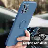 Husa protectie Vafy compatibila cu Apple iPhone 13 Pro Liquid Silicone Ring cu suport rotativ Albastru deschis