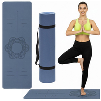 Saltea yoga antiderapanta din TPE, 183x61x0.6 cm, cu curea transport, albastru