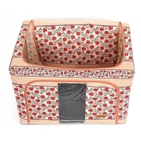 Cutie de Depozitare Pliabila, Flippy, 66 L din Bumbac si In, 52 x 42 x 39 cm, Fereastra Frontala, 2 Usi de Acces cu Fermoar Bidirectional, Cadru Metalic, Suport Baza Stabil din Plastic, Motiv Traditional Model 7
