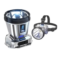 Lanterna Power Bank LED, Vafy, cu Suport pentru Cap, Incarcare USB, Raza 100-200m, 5W, 3 Trepte de Lumina, Afisaj Baterie, Argintiu