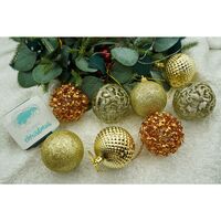 Set de 28 ornamente de brad, Flippy, de tip Glob, Cupru/ Auriu, din polistiren, cu finisaj sclipitor , cutie 18 cm adancime x 22 cm inaltime x 18 cm lungime)