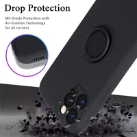 Husa protectie Vafy compatibila cu Apple iPhone 12 Pro Liquid Silicone Ring cu suport rotativ Negru