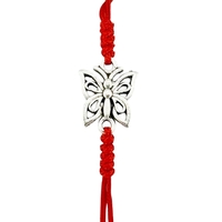 Martisor Bratara Impletita cu Pandantiv din Inox, Jolie, pentru Dama, Set 12 bucati, Snur Rosu Textil, Dimensiune Reglabila, Model Fluture