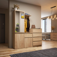 Set hol Entro cu oglinda, cuier si spatii de depozitare, PAL laminat 16 mm, 95x35x183 cm, stejar sonoma