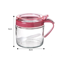 Recipient Condimente, Vafy, din Stilca, 180 ml, cu Maner si Lingurita, 8 x 9 cm, Capac Transparent, Roz