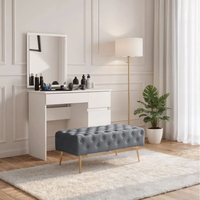 Taburet Monaco, tapitat cu catifea, tip banca, cu picioare metalice, 100x42x41 cm, gri
