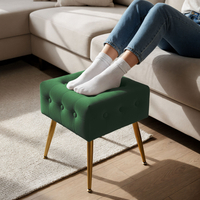 Taburet tapitat Quadra, velur, cu picioare metalice, 40x40x42 cm, verde