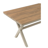 Masa gradina dreptunghiulara din aluminiu cu blat aspect lemn, 150x90x74 cm, bej