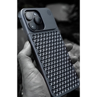 Husa Aromaterapia Compatibila cu iPhone 15 Pro, Vafy, Antisoc, Antizgariere, Protectie Camera si Supraincalzire, din Aliaj de Aluminiu, Gri