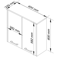 Dulap baie suspendat, cu 2 usi si 1 raft interior, PAL 16 mm, 60x23x60 cm, stejar sonoma si alb