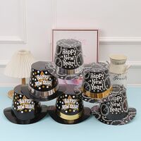 Palarie Tip Lincoln, Flippy, Model Happy New Year cu Ceasuri, Accesoriu Petrecere de Anul Nou, Marime Universala, din Carton, Negru/Argintiu