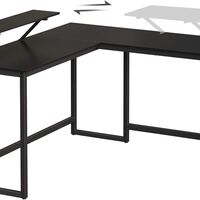 VASAGLE Birou in forma de L cu suport pentru monitor, cadru metalic, 140x130x76cm, negru