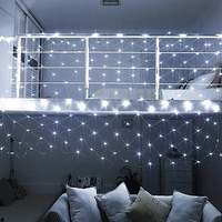 Instalatie Craciun, Tip Plasa, 1.5 m x 1.5 m, 120 LED-uri, Alb rece, 8 jocuri de lumini, Transformator cu telecomanda, Interconectabila, Prelungitor 3 m inclus, Fir transparent, Vafy