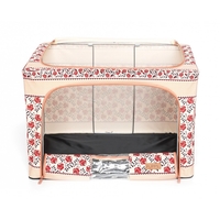 Cutie de Depozitare Pliabila, Flippy,100 L din Bumbac si In, 60X42X40 cm, Fereastra Frontala, 2 Usi de Acces cu Fermoar Bidirectional, Cadru Metalic, Suport Baza Stabil din Plastic, Motiv Traditional Model 4