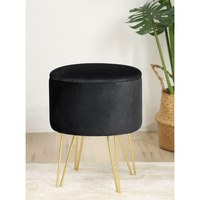 Taburet tapitat rotund Lili cu spatiu de depozitare, velur, 35x35x45 cm, negru