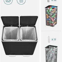 SONGMICS Cos de gunoi din inox cu 2 compartimente colectare selectiva, cu galeti interioare, 2x24 litri, negru