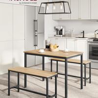 VASAGLE Masa de bar cu 2 banci, design industrial, 110x70x75 cm, stejar natur