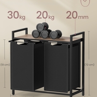VASAGLE Cos de rufe, 2 compartimente, saci de rufe detasabili, raft, cadru metalic, 2x46L, 73x33x72 cm, maro si negru