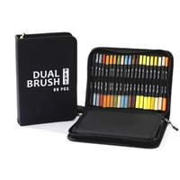 Set Carioci pe Baza de Apa, Flippy, 2 in 1, pentru Pictura, Caligrafie, 60 Culori, Penar Negru, Corp Carioca Negru, 26.5 x 17.5 x 4.5 cm, Multicolor