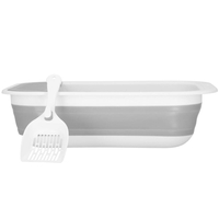 Litiera pliabila pentru pisici cu lopatica si capac, 45x34x12 cm, gri si alb