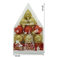 Set de 12 ornamente de brad, Flippy, de tip Glob, Rosu/ Auriu, din polistiren, cu finisaj sclipitor , cutie 4 cm adancime x 20 cm inaltime x 12 cm lungime)