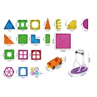 Set 60 de Piese Magnetice de Constructie, Flippy, Magnetic Tiles, Piese Mari, Forme Geometrice, 3 Ani, ABS, Magnet, 20.5 x 14.5 x 12 cm, Multicolor
