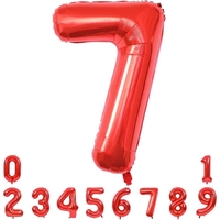Balon din Folie Metalizata Flippy, Figurina Cifra, Tema Aniversare 80 cm, Ambalaj Individual, Pai inclus, Umflare cu Aer sau Heliu, Rosu, Cifra 7