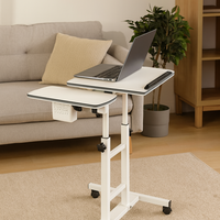 Masuta laptop reglabila cu 2 blaturi acrilice, pe roti cu blocare, 60-90 cm, alb perlat