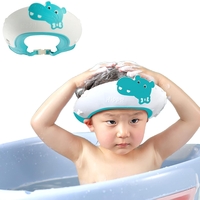 Viziera de Protectie Baie Pentru Copii, Fippy, Model Hipopotam, Dimensiune ajustabila, Durabil, Usor de curatat, Impotriva Samponului, pentru Ochi si Urechi, TPE+PP, 22x21 cm, Albastru