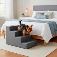 Scara pentru animale de companie, caini sau pisici, 4 trepte, antiderapanta, husa detasabila, inaltime 40 cm, gri inchis