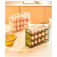 Suport Organizator pentru Oua, Vafy, Capacitate 30 Oua, Pentru Usa Frigiderului, 3 Straturi, din Plastic, Transparent