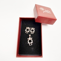 Set Pandativ cu Cercei pentru Dama, Jolie, Argint 925, Model Bufnita Contur, 4.1g, 2 cm x 1.1 cm, Argintiu