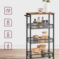 VASAGLE Carucior de bucatarie ingust cu roti, 4 niveluri, cadru metalic, 22x46x77 cm, maro rustic