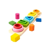 Jucarie Montessori din Lemn, Flippy, Tip Puzzle, cu 5 Forme Asimetrice, 15 Piese, Educativa, Interactiva, Creativa, Model Forme Geometrice, Materiale Non Toxice, +2 Ani, 29x6.5 cm, Multicolor