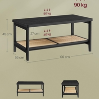 VASAGLE Masuta de cafea, din MDF, cu spatiu de depozitare pe 2 nivele, 55x100x45 cm, negru