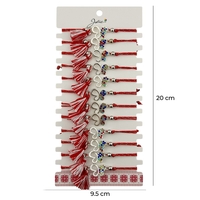 Martisor Bratara cu Ciucure pentru Dama, Jolie, Model Fluture cu Pietre Colorate, Set 12 bucati, Pandativ din Inox, Snur Reglabil, Rosu/Alb