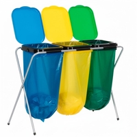 Cos de gunoi selectiv cu 3 compartimente, cadru metalic si capace PP, 98x42x74 cm