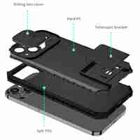 Husa Defender cu Stand pentru iPhone 11, Negru, Suport reglabil, Antisoc, Protectie glisanta pentru camera, Vafy
