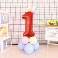 Balon din Folie Metalizata Flippy, Figurina Cifra, Tema Aniversare 80 cm, Ambalaj Individual, Pai inclus, Umflare cu Aer sau Heliu, Rosu, Cifra 1