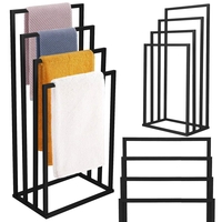 Suport metalic de baie pentru prosoape, cu 4 standuri, 96 cm, negru