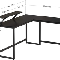 VASAGLE Birou in forma de L cu suport pentru monitor, cadru metalic, 140x130x76cm, negru